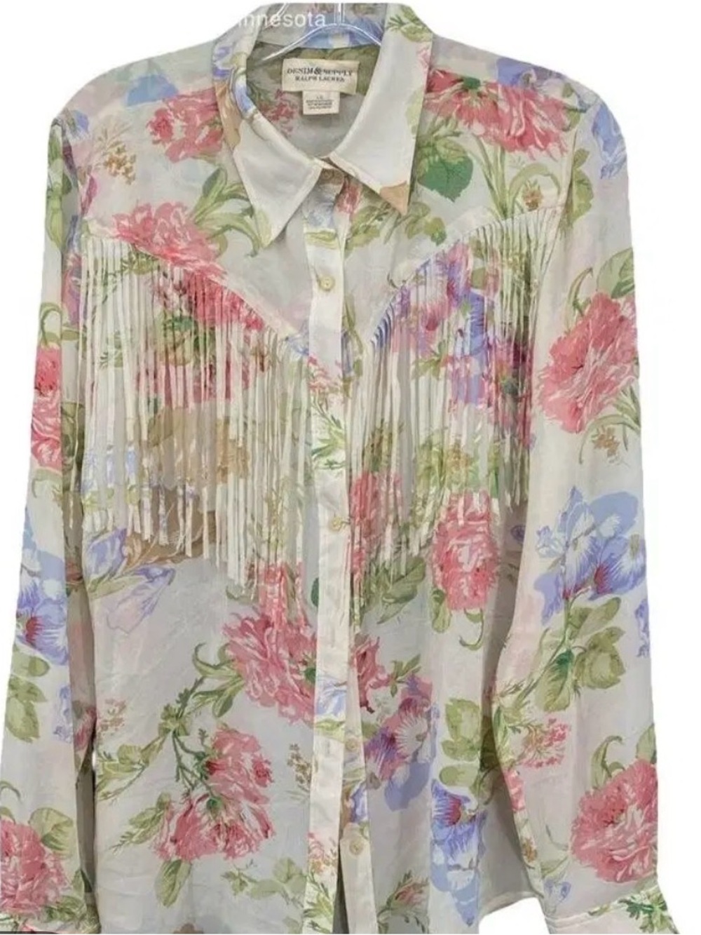 Floral Fringe Button-Up Blouse